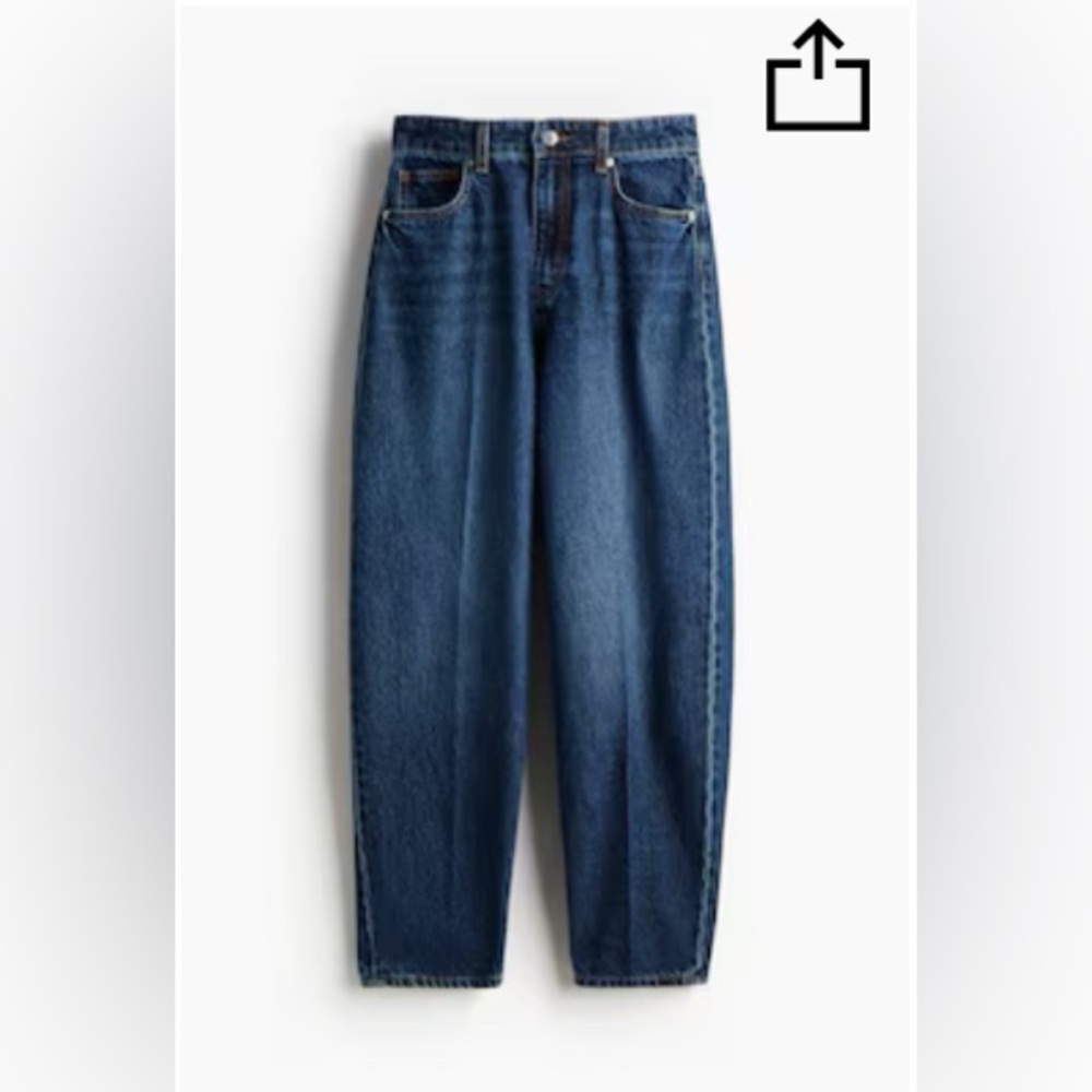 H&M Dark Blue Denim High Waist Tapered Denim Jeans